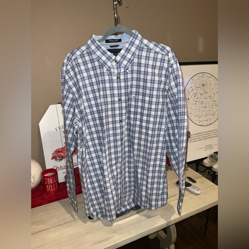 Tommy Hilfiger Heritage Poplin 80s Two Ply Blue Shirt XL